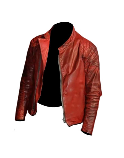 Ezra Miller Red Biker Leather Jacket