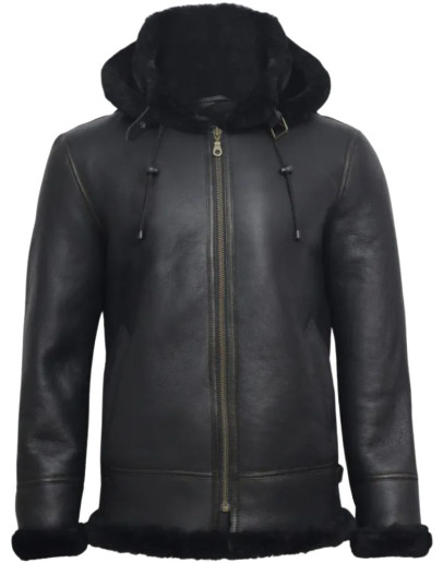 Men's Black Sheepskin Aviator Jacket