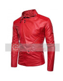 FJM059 Men's Belted White Leather Motorcycle Jacket