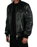 Justice Stress Black Bomber Leather Jacket Justice Stress Black Bomber Leather Jacket