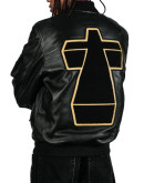 Justice Stress Black Bomber Leather Jacket