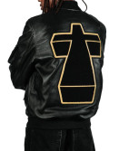 Justice Stress Black Bomber Leather Jacket Justice Stress Black Bomber Leather Jacket