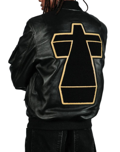 Justice Stress Black Bomber Leather Jacket