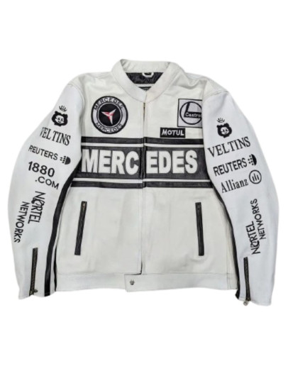 Mercedes Benz White Genuine Leather Jacket