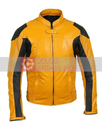 Mens Yellow Biker Leather Jacket