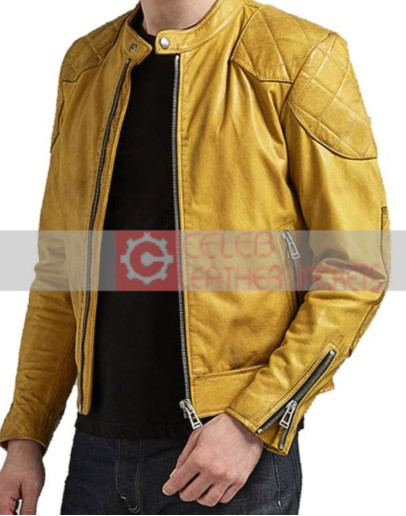 Men's Quilted Snap Tab Collar Yellow Jacket