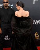 Bianca Censori Grammys 2025 Black Fur Coat Outfit