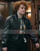 Leah Byrne Dept. Q Black Leather Bomber Jacket