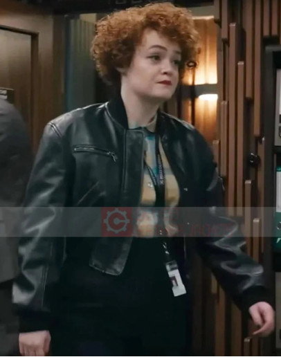 Leah Byrne Dept. Q Black Leather Bomber Jacket