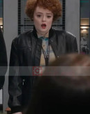 Leah Byrne Dept. Q Black Leather Bomber Jacket
