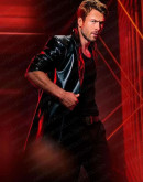 The Running Man 2025 Glen Powell Black Leather Coat