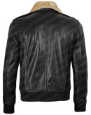 Mens Black Leather Bomber Jacket with Fur Collar