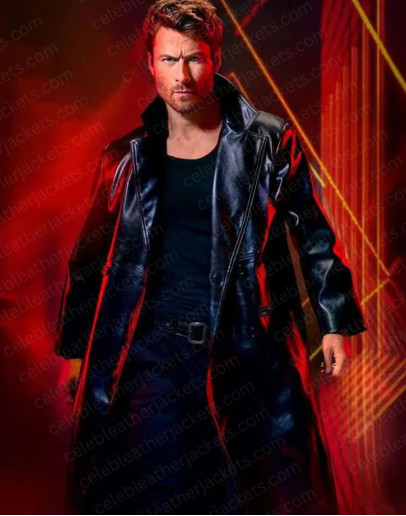 The Running Man 2025 Glen Powell Black Leather Coat
