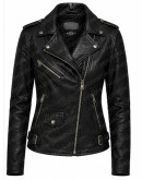 Just Married Black Leather Jacket with Floral Embroidery
