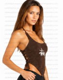 Stussy Brown Suede Leather Top