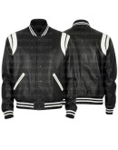 Black And Red Letterman Bomber Leather Jacket