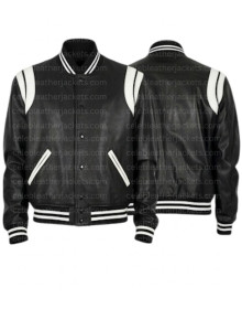 Black And Red Letterman Bomber Leather Jacket