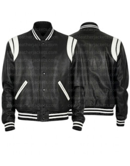 Black And Red Letterman Bomber Leather Jacket