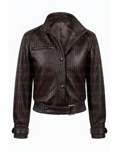 Cropped Women Woven Bomber Leather Jacket