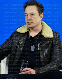 Elon Musk Black Leather Aviator Jacket