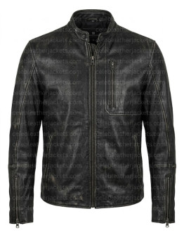 Elon Musk Cafe Racer Black Leather Jacket