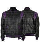 Black And Red Letterman Bomber Leather Jacket