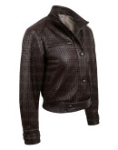 Cropped Women Woven Bomber Leather Jacket