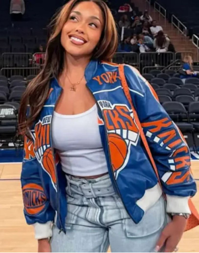 Jordyn Woods New York Knicks Game 3 Leather Jacket