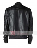 Black Letterman Bomber Leather Jacket