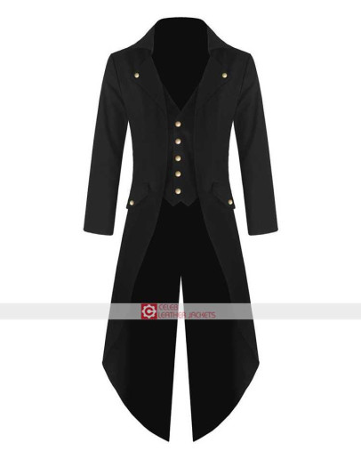 Wedding Party Steampunk Tailcoat Black Cotton Jacket