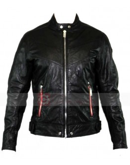 Designer Men L Reed Black Biker Motorcycle Leather Jacket