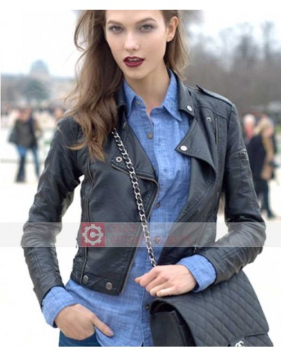 Karlie Kloss black leather jacket