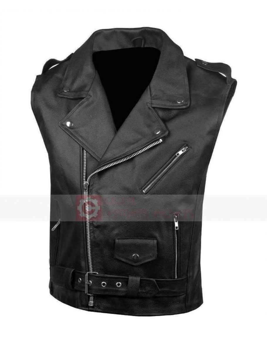 Mens Classic Leather Motorcycle Biker Concealed Carry Vintage Vest Black XXL
