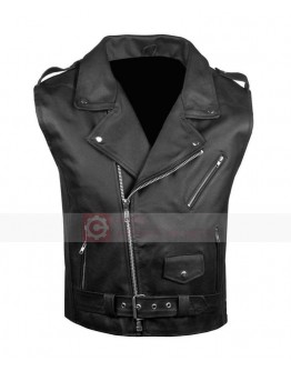 Mens Classic Leather Motorcycle Carry Vintage Leather Vest