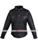 Mens Motorcycle Genuine Leather Black Full Sleeves Poly Liner Black Shirt