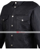 Mens Motorcycle Genuine Leather Black Full Sleeves Poly Liner Black Shirt