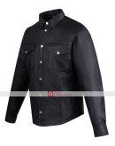 Mens Motorcycle Genuine Leather Black Full Sleeves Poly Liner Black Shirt
