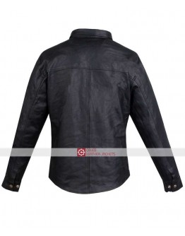 Mens Motorcycle Genuine Leather Black Full Sleeves Poly Liner Black Shirt