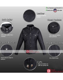 Mens Motorcycle Genuine Leather Black Full Sleeves Poly Liner Black Shirt