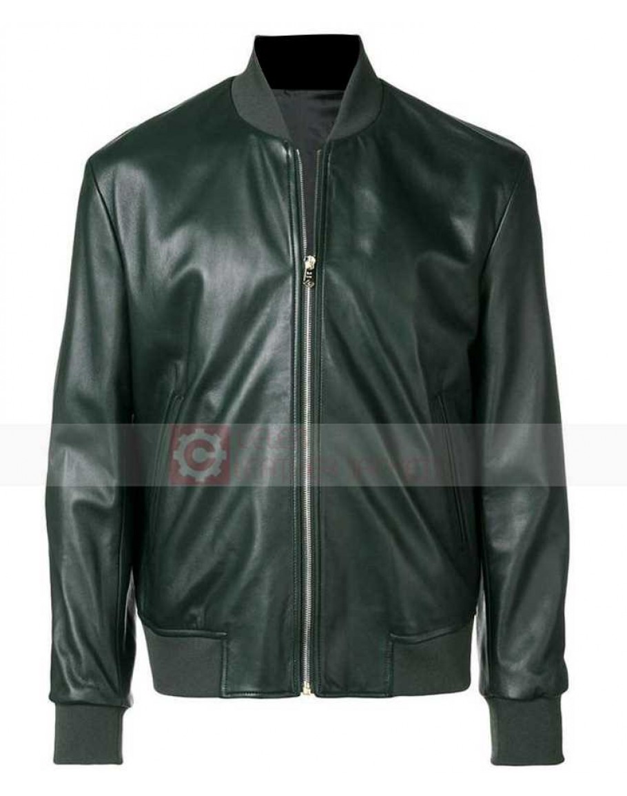 Paul Smith Green Leather Jacket | Slim Fit Bomber Jacket