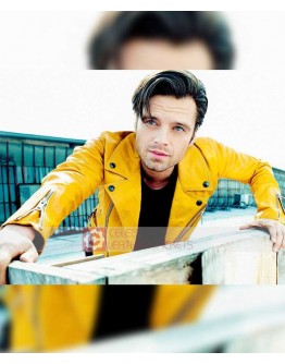 Sebastian Stan yellow leather jacket