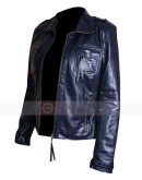 Slim Fit Navy Blue Women Leather Jacket