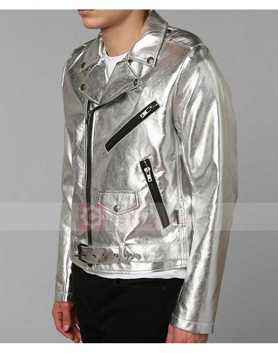 Tripp NYC Moto Jacket Silver Leather Jacket Metallic