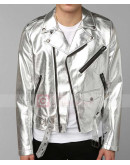 Men's Tripp NYC Silver Moto Silver Faux Leather Jacket