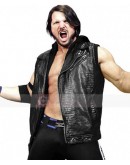 AJ Styles WWE Hoodie Leather Vest