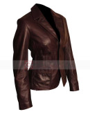 Woman Two Button Dark Brown Leather Blazer Jacket