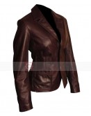 Woman Two Button Dark Brown Leather Blazer Jacket