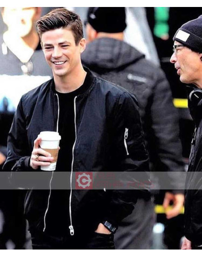 Grant Gustin On The Set Of Flash Season 5 Leather Jacket Grant Gustin On The Set Of Flash Season 5 Leather Jacket