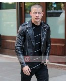 Nick Jonas Black Biker Leather Jacket