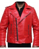 Red Quilted Biker Leather Jacket